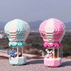 微型小颗粒钻石拼装图积木成年高难度益智玩具兼容乐高女孩热气球 粉色系列，白色底